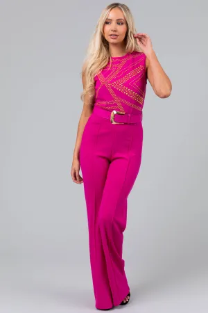 Magenta Gold Studded Sleeveless Jumpsuit