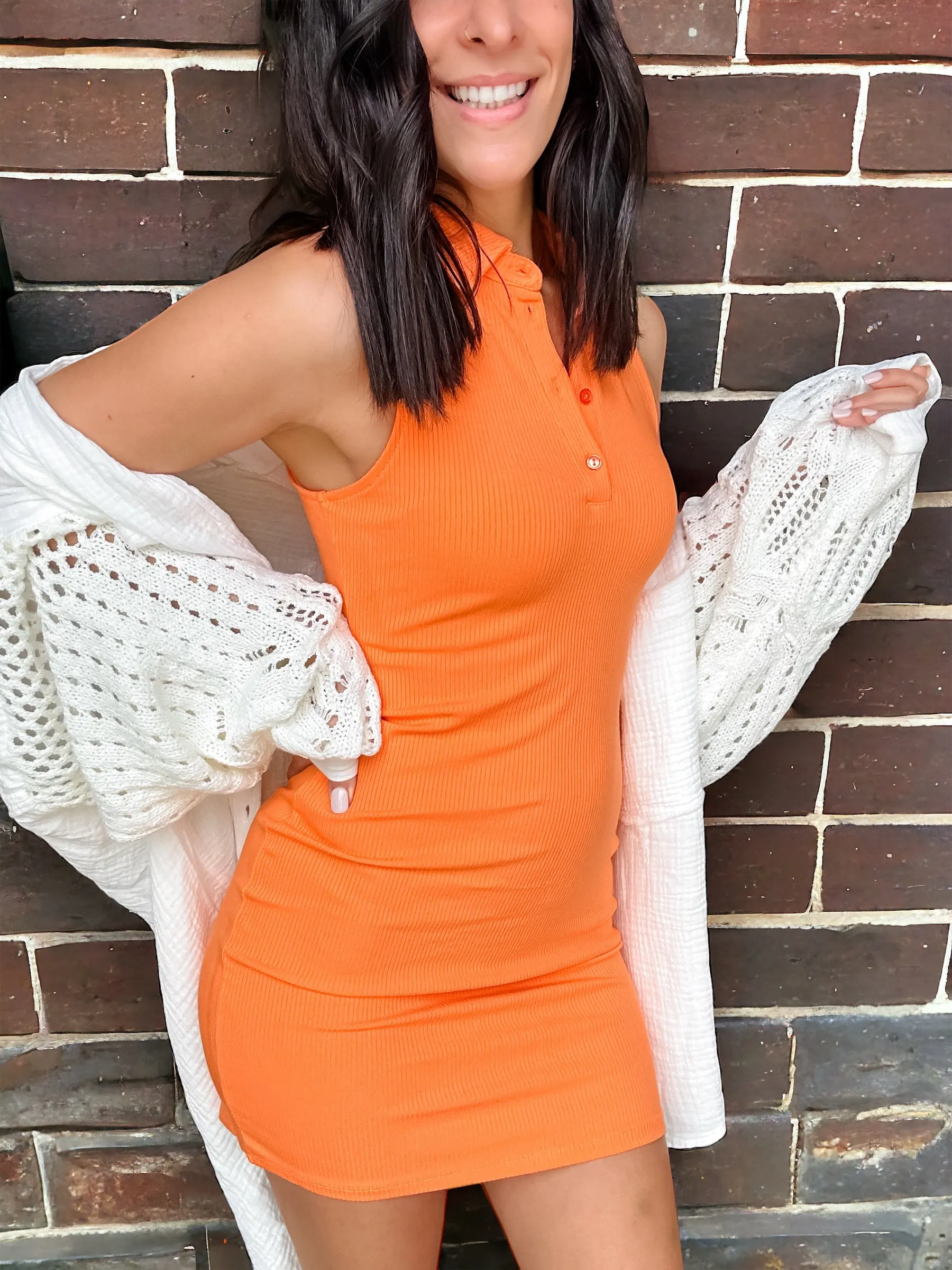 Making Time Orange Collared Tank Dress