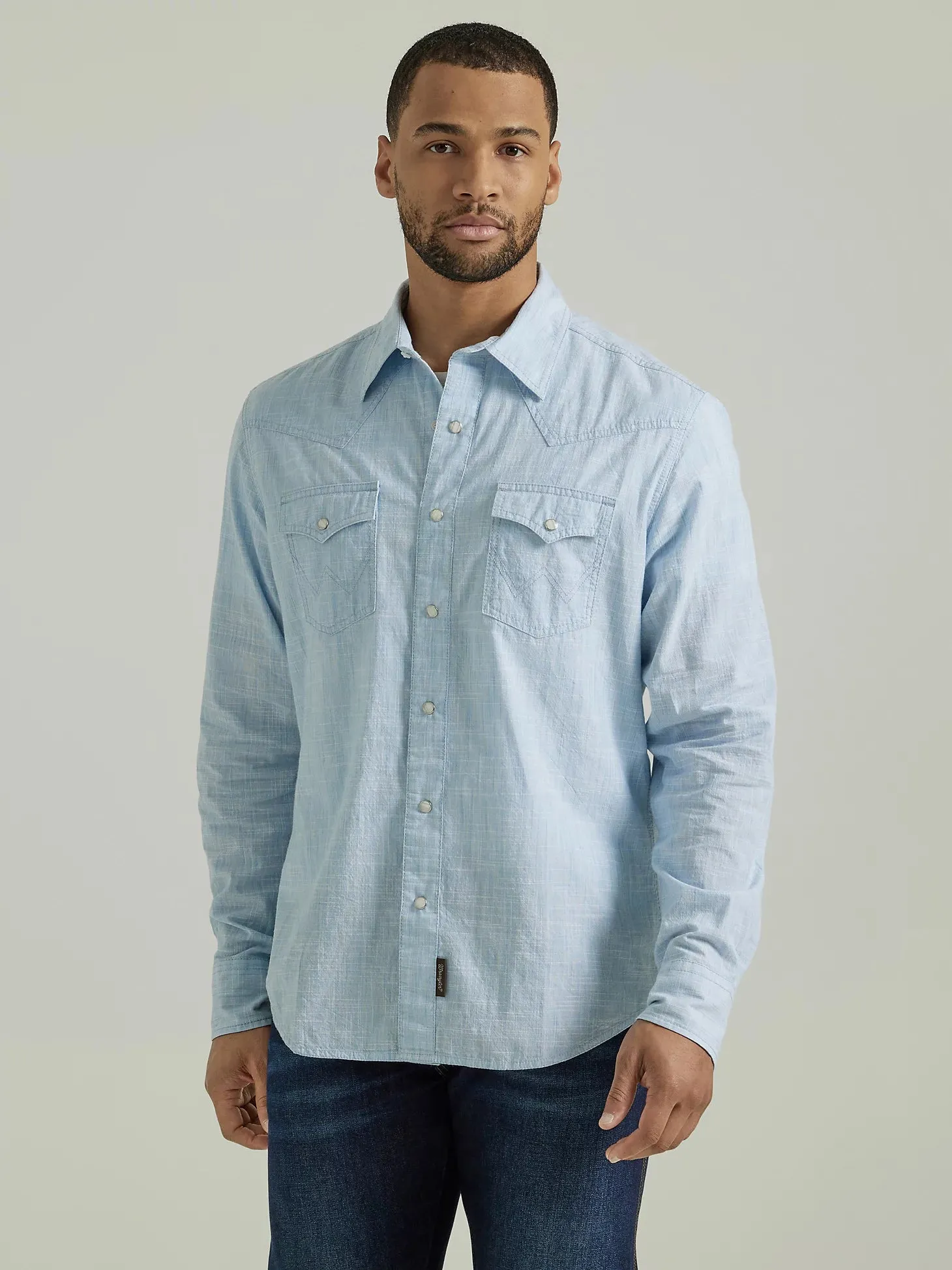 Men's Wrangler Retro Baby Blue Snap Shirt