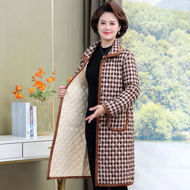 METAVERSMALL New mother velvet thickened cotton-padded clothes medium and long women wear large size warm cotton-padded jackets middle-aged and elderly women lapel cotton-padded clothes