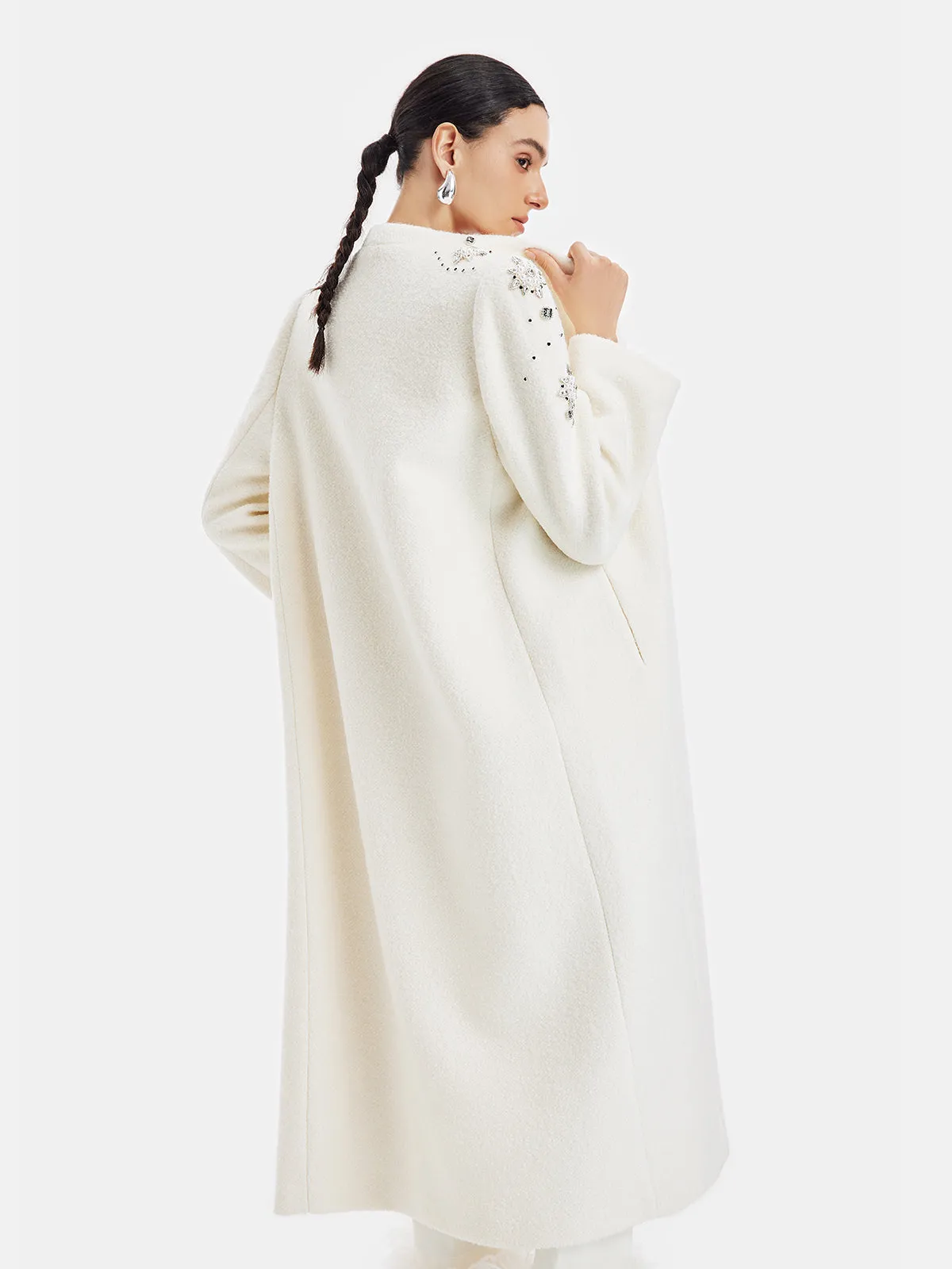 Minimalist Crystal Embellished Cashmere Coat