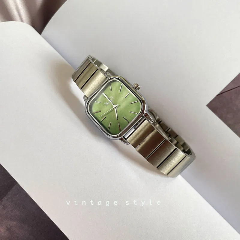 Minimalist Vintage Square Olive Green Dial Ladies Watch