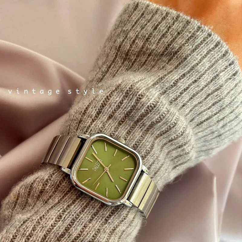 Minimalist Vintage Square Olive Green Dial Ladies Watch