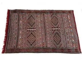 Moroccan Kilim Carpet / Rug - Deep Red - Atlas