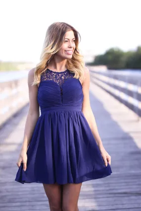 Navy Crochet Short Dress