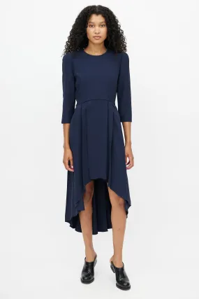 Navy Pleated Hi-Low Dress