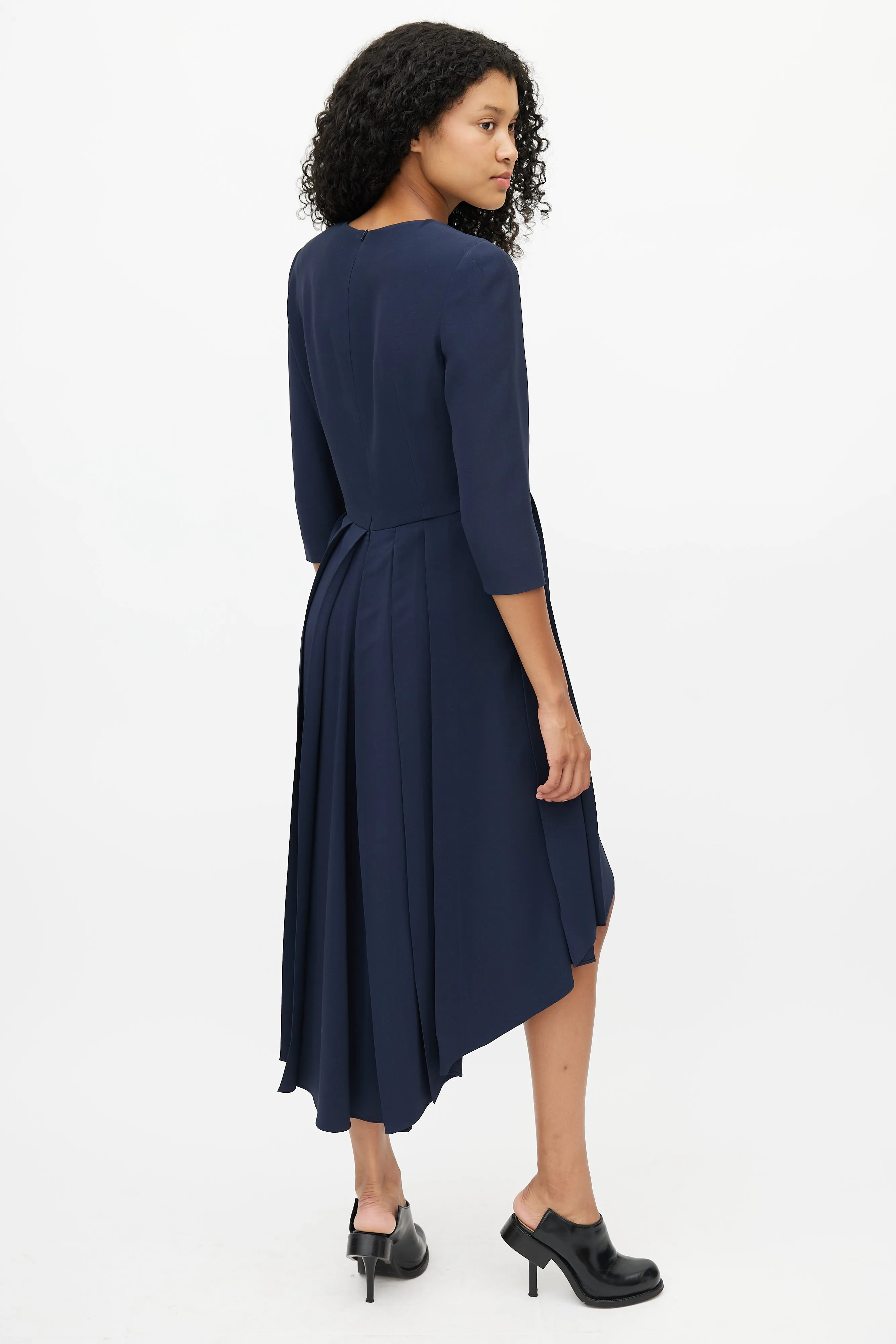 Navy Pleated Hi-Low Dress