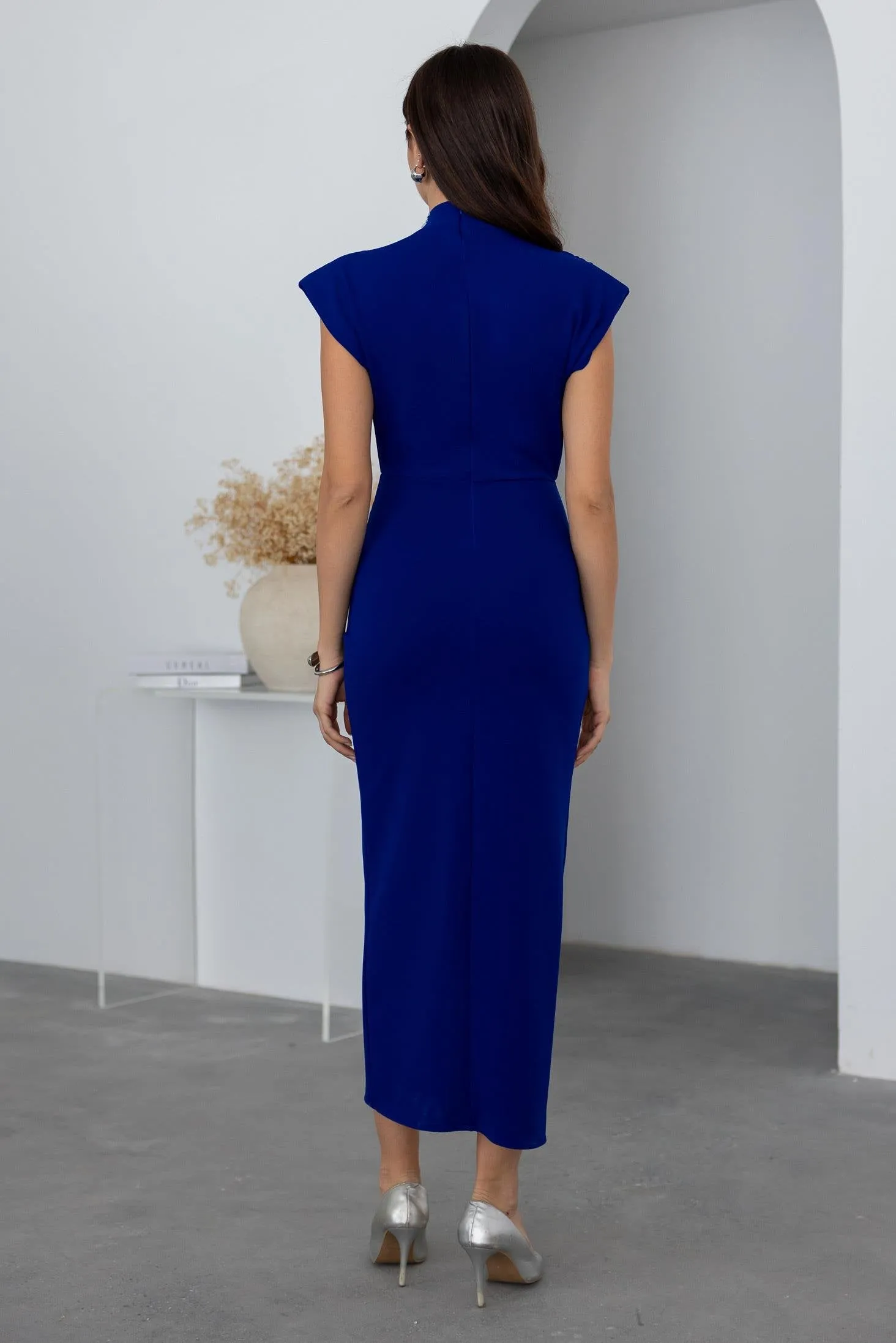 Neck Stone Wrap Dress - DARK BLUE