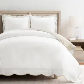 New - 3pc Full/Queen Coastal Chic Scallop Edge Duvet Set Neutral/White - Lush Décor