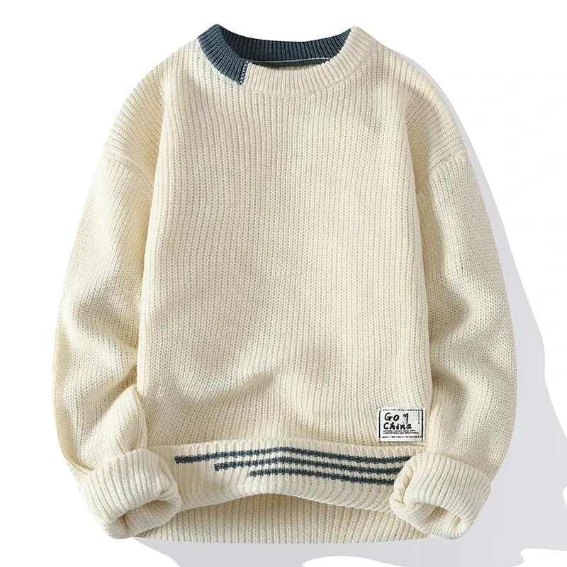 New Autumn Winter Korean Knit Pullovers Men Fashion Knitted Sweater Mens O-Neck Patchwork Casual Knitwear Slim Pullover Sweaters