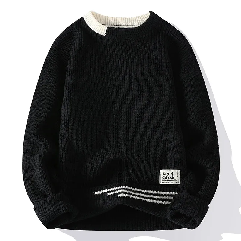 New Autumn Winter Korean Knit Pullovers Men Fashion Knitted Sweater Mens O-Neck Patchwork Casual Knitwear Slim Pullover Sweaters