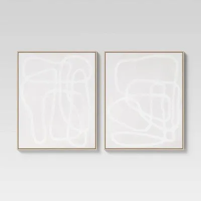 New - (Set of 2) 24" x 30" Line Drawing Wall Canvases Gray/White - Threshold