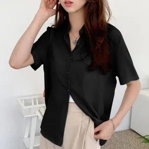 New Women'S Summer Lapel Short Sleeved Slimming Casual Versatile Shirt Female Comfortable Thin Fashionable Professional Top