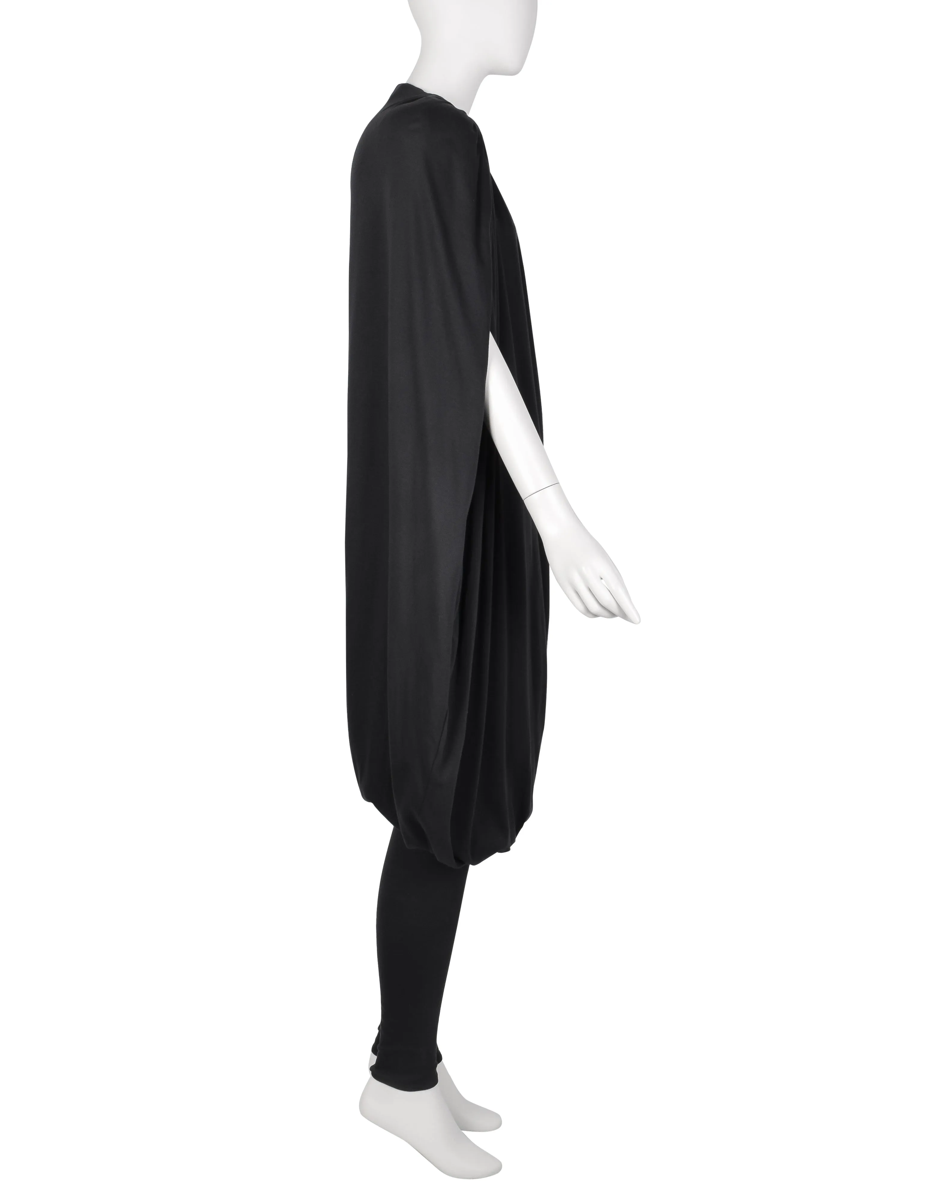 Norma Kamali Vintage 1980s Black Jersey Plunging Harem Bubble Jumpsuit