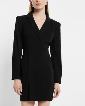 Notch Lapel Padded Shoulder Mini Blazer Dress in Pitch Black