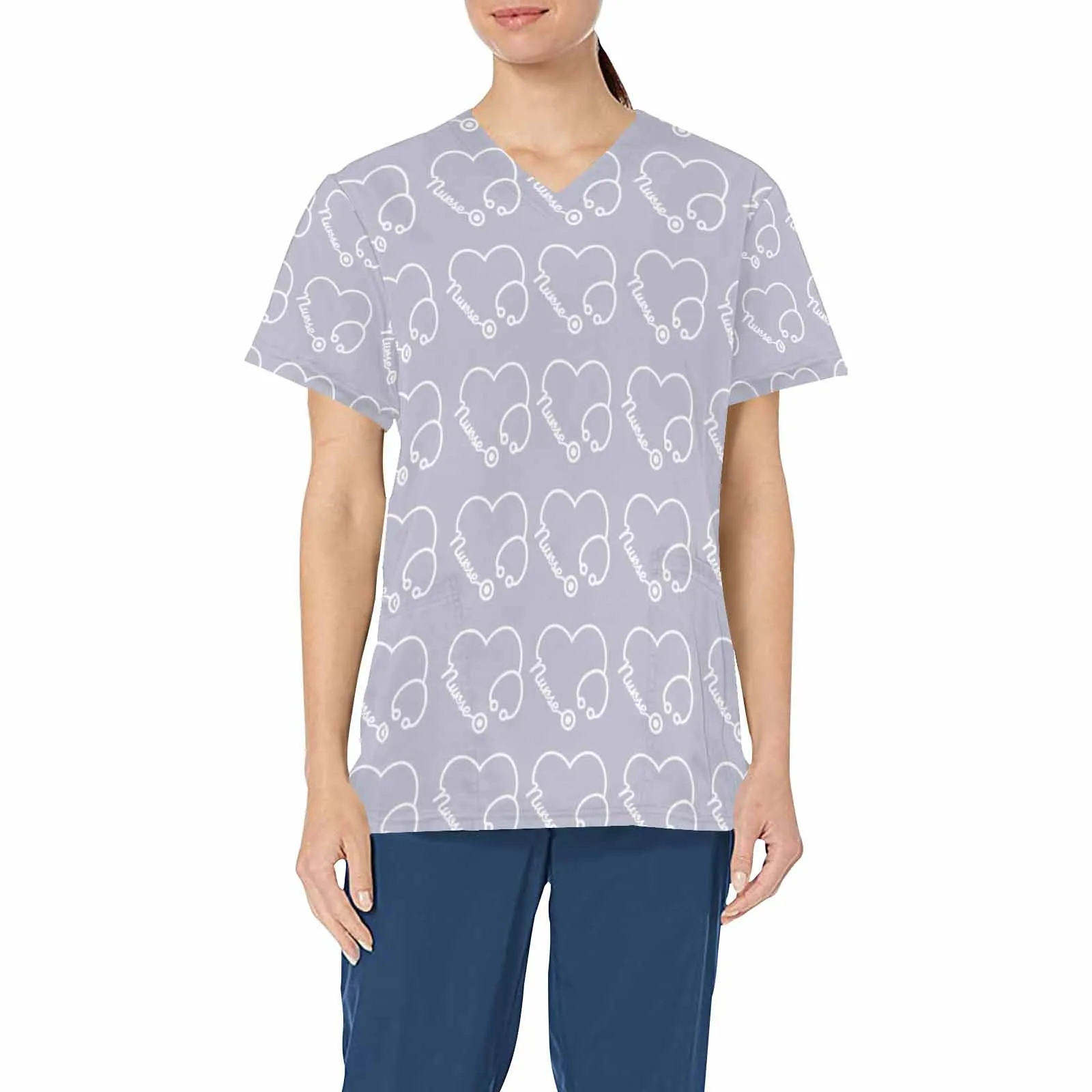 Nurse14  Women's V Neck Scrub Top Nurse Uniform with Deep Front Pockets