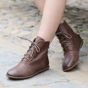 Oxfords For Women Lace Up Flat Sole Ankle Boots Handmade Waxing Leather Martin Boots Black/Brown