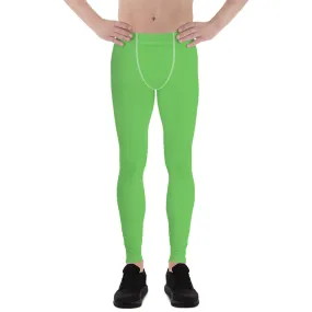 Pastel Green Color Men's Leggings, Solid Bright Pastel Green Color Men's Running Sports Gym Tights