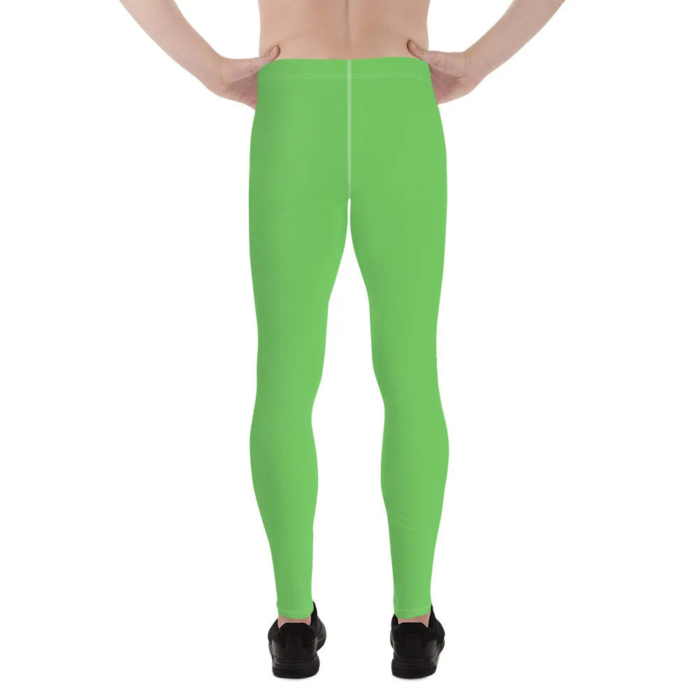 Pastel Green Color Men's Leggings, Solid Bright Pastel Green Color Men's Running Sports Gym Tights