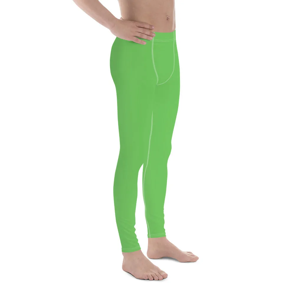 Pastel Green Color Men's Leggings, Solid Bright Pastel Green Color Men's Running Sports Gym Tights