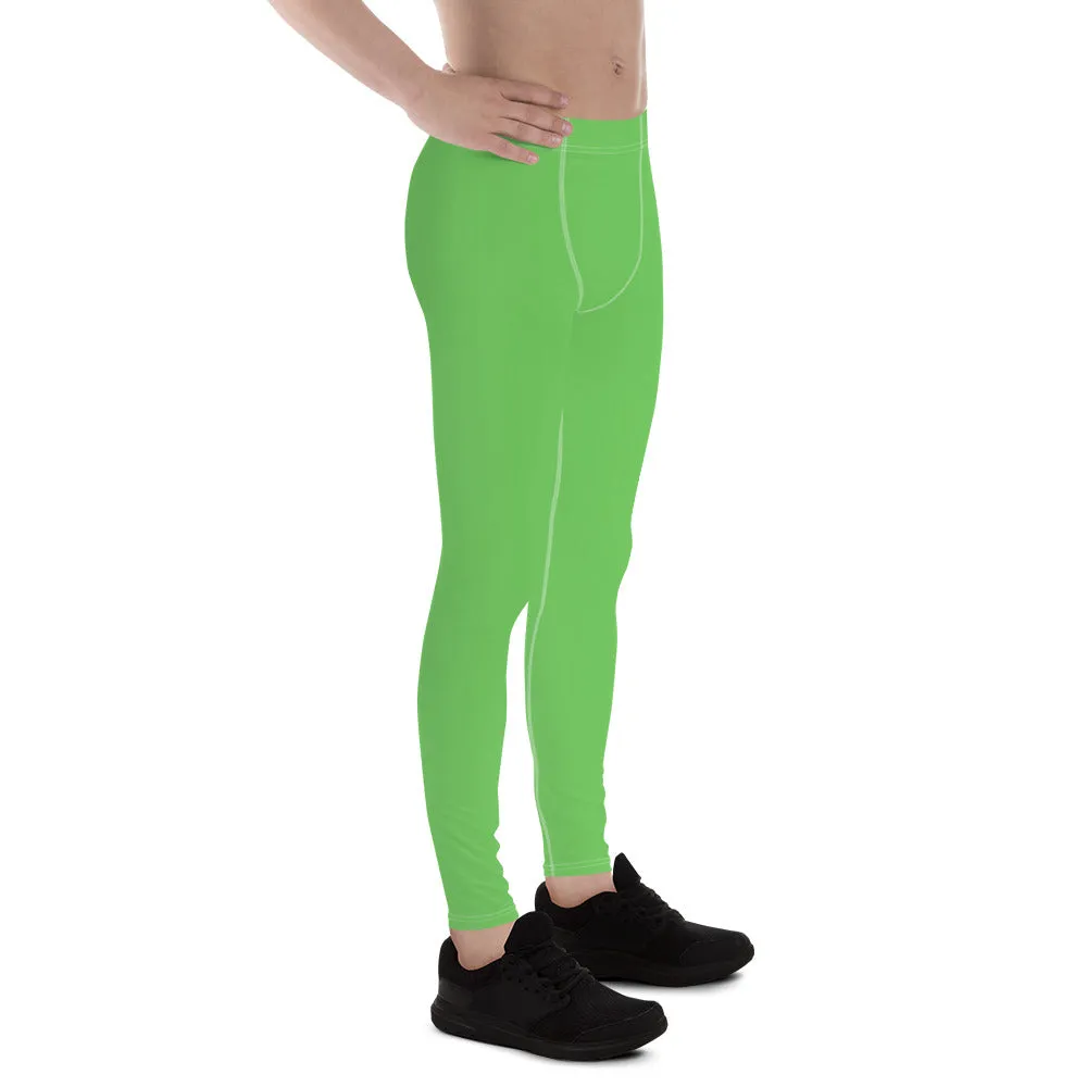 Pastel Green Color Men's Leggings, Solid Bright Pastel Green Color Men's Running Sports Gym Tights