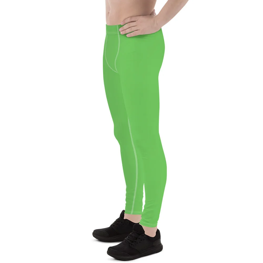 Pastel Green Color Men's Leggings, Solid Bright Pastel Green Color Men's Running Sports Gym Tights