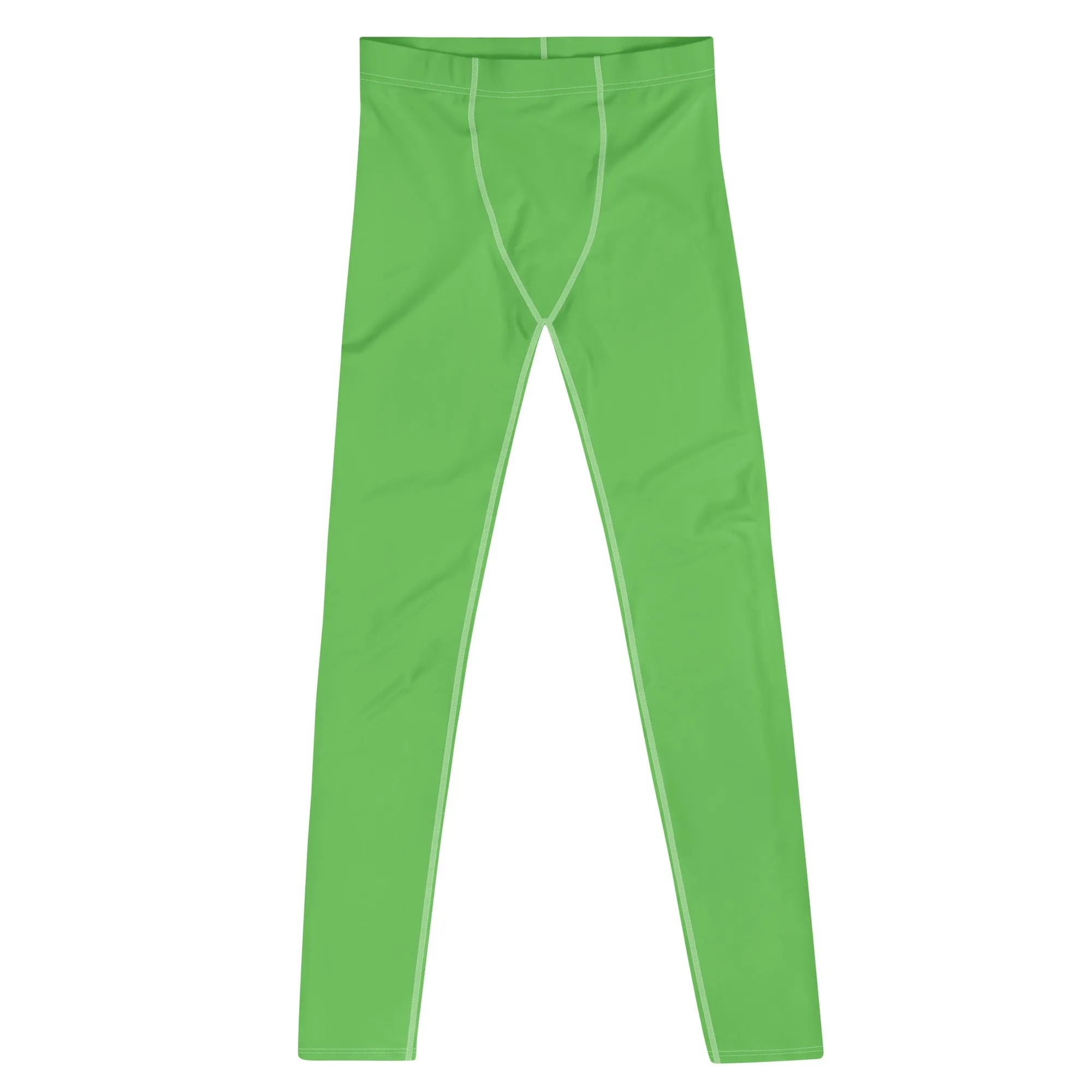 Pastel Green Color Men's Leggings, Solid Bright Pastel Green Color Men's Running Sports Gym Tights