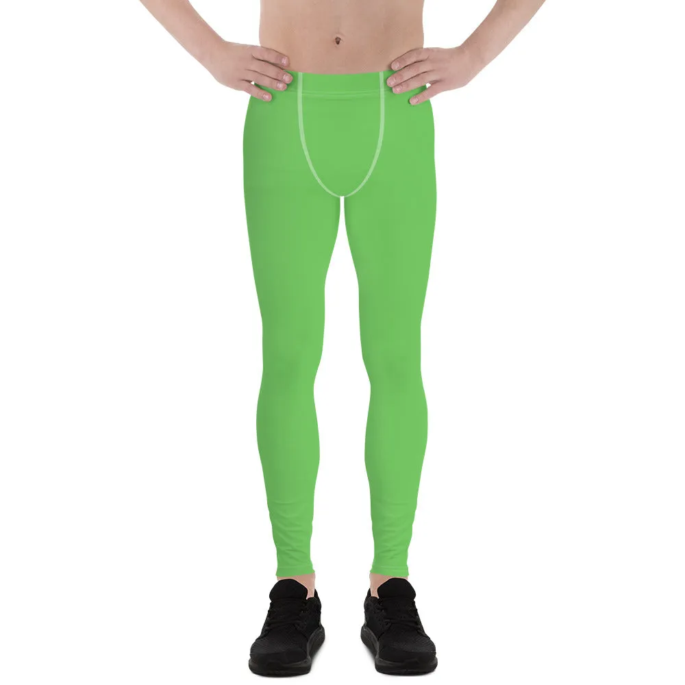 Pastel Green Color Men's Leggings, Solid Bright Pastel Green Color Men's Running Sports Gym Tights