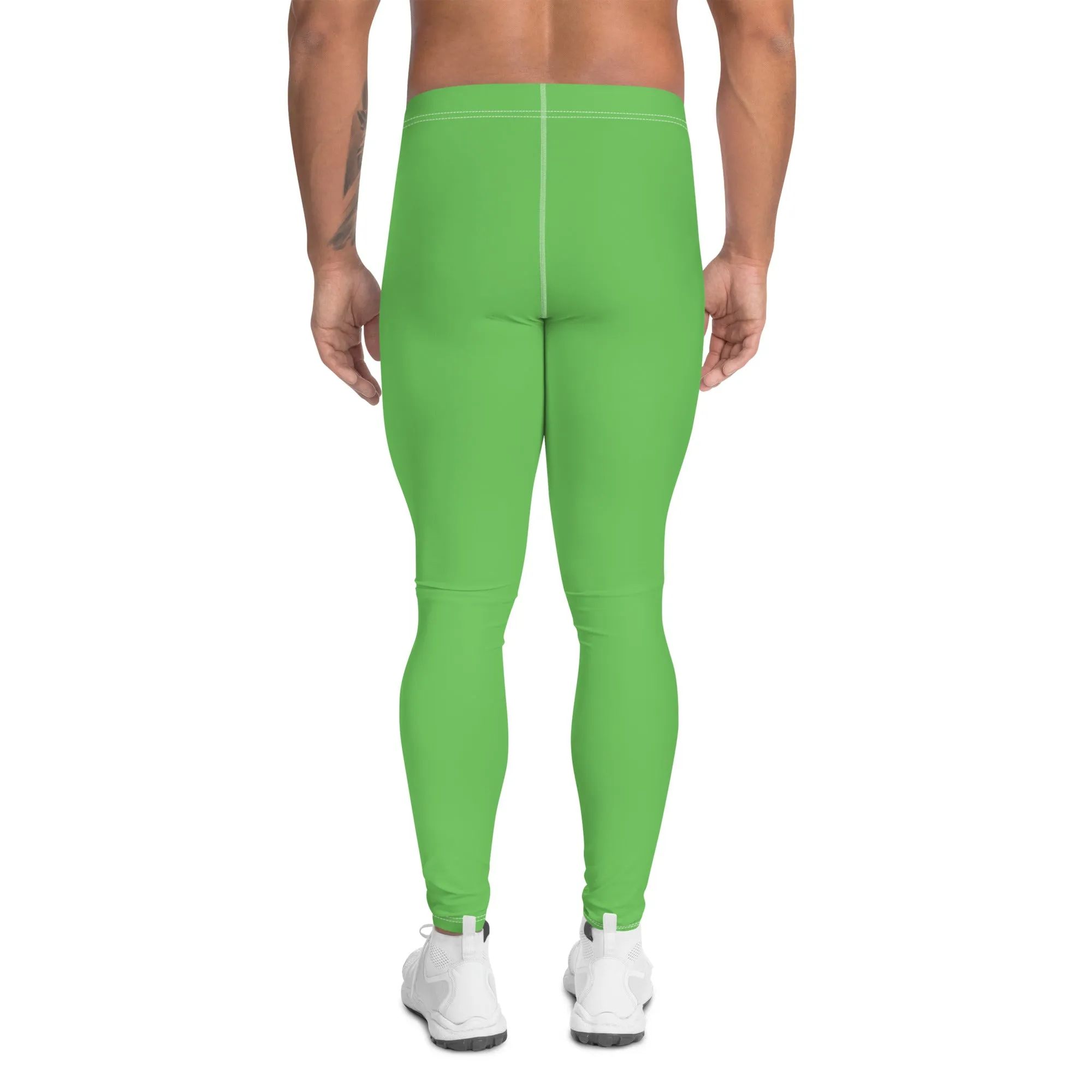 Pastel Green Color Men's Leggings, Solid Bright Pastel Green Color Men's Running Sports Gym Tights