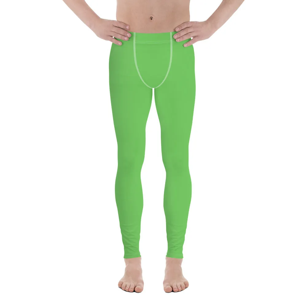 Pastel Green Color Men's Leggings, Solid Bright Pastel Green Color Men's Running Sports Gym Tights