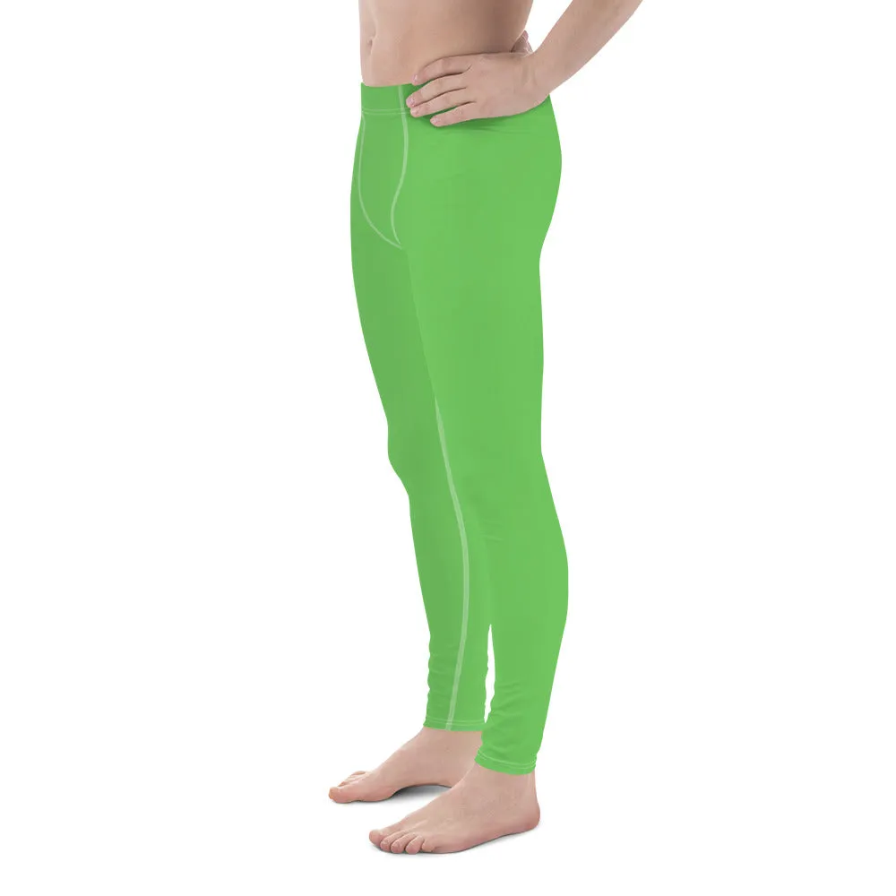 Pastel Green Color Men's Leggings, Solid Bright Pastel Green Color Men's Running Sports Gym Tights