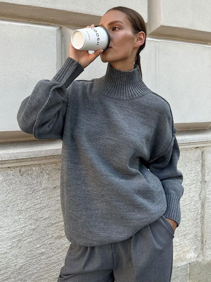 Patchwork Turtleneck Sweater Women Autumn Winter Casual Loose Idle Thickened Sweaters Pullover