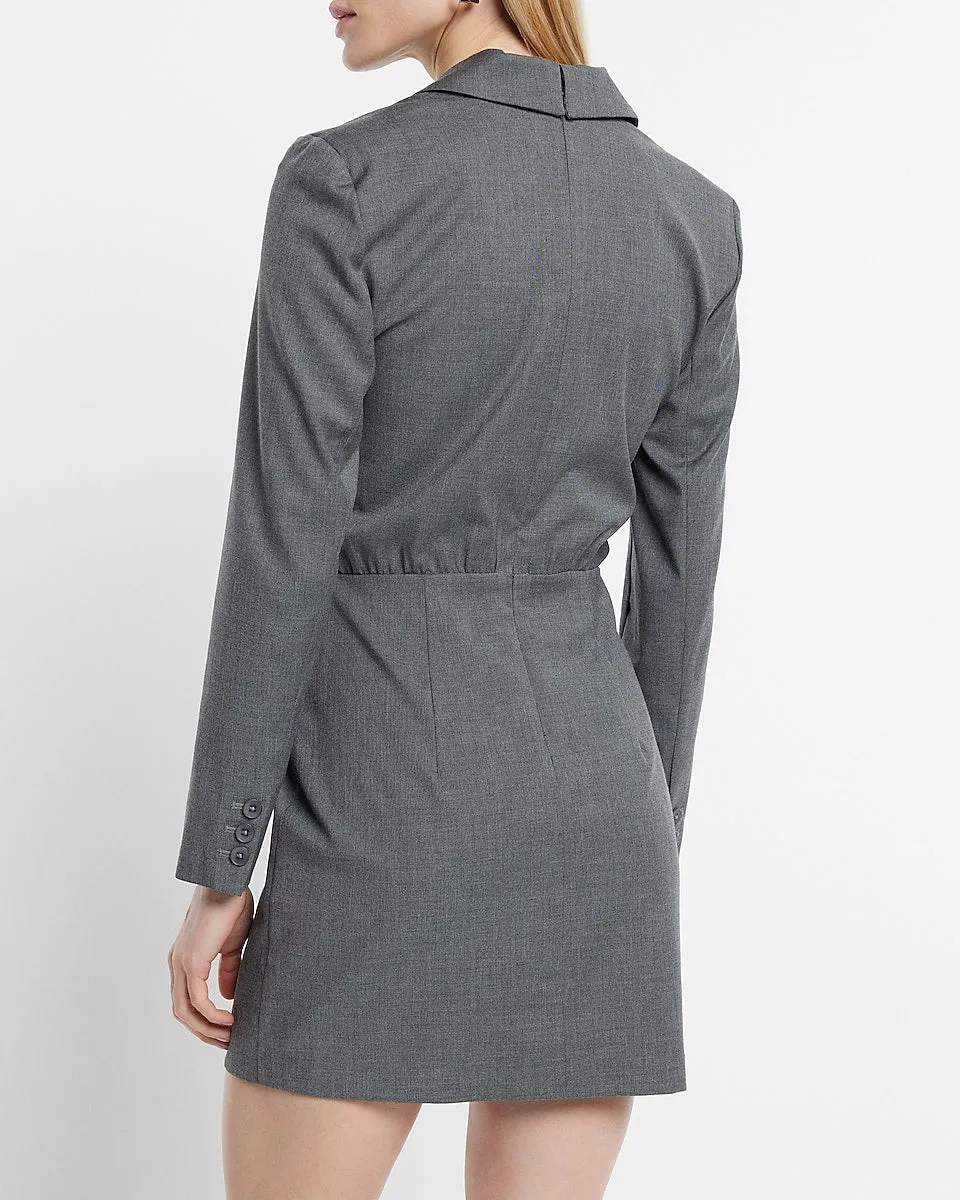 Peak Lapel Wrap Double Breasted Mini Blazer Dress in Dark Grey