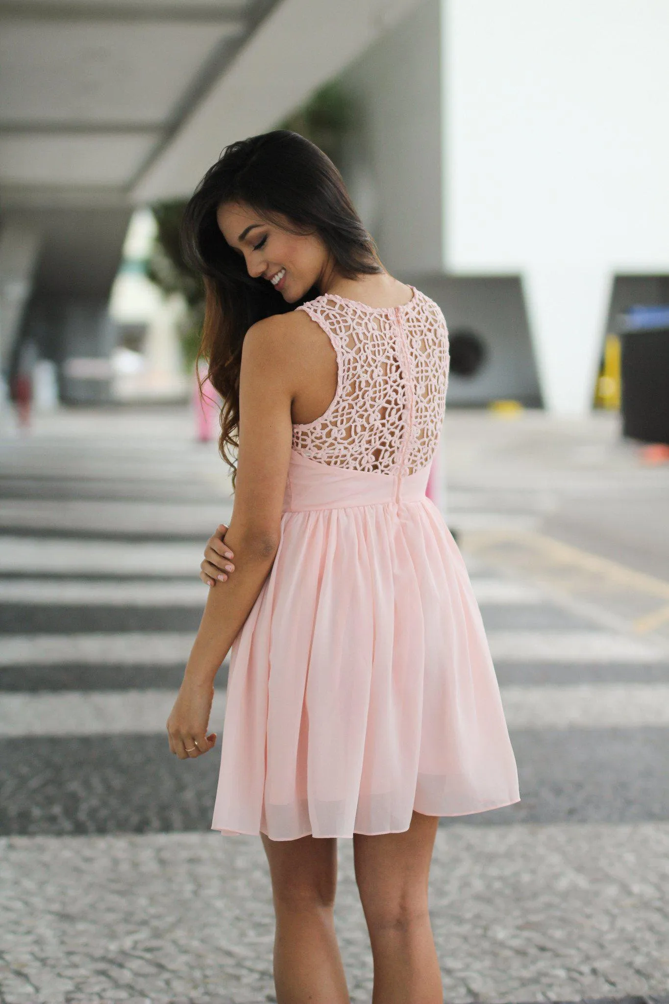 Pink Crochet Short Dress