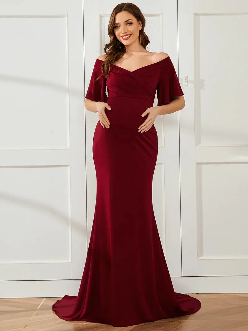 Pleated Off Shoulder Mermaid Maternity Dress