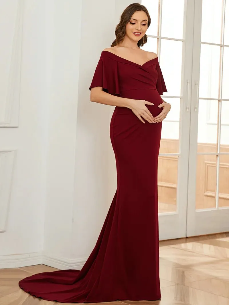 Pleated Off Shoulder Mermaid Maternity Dress