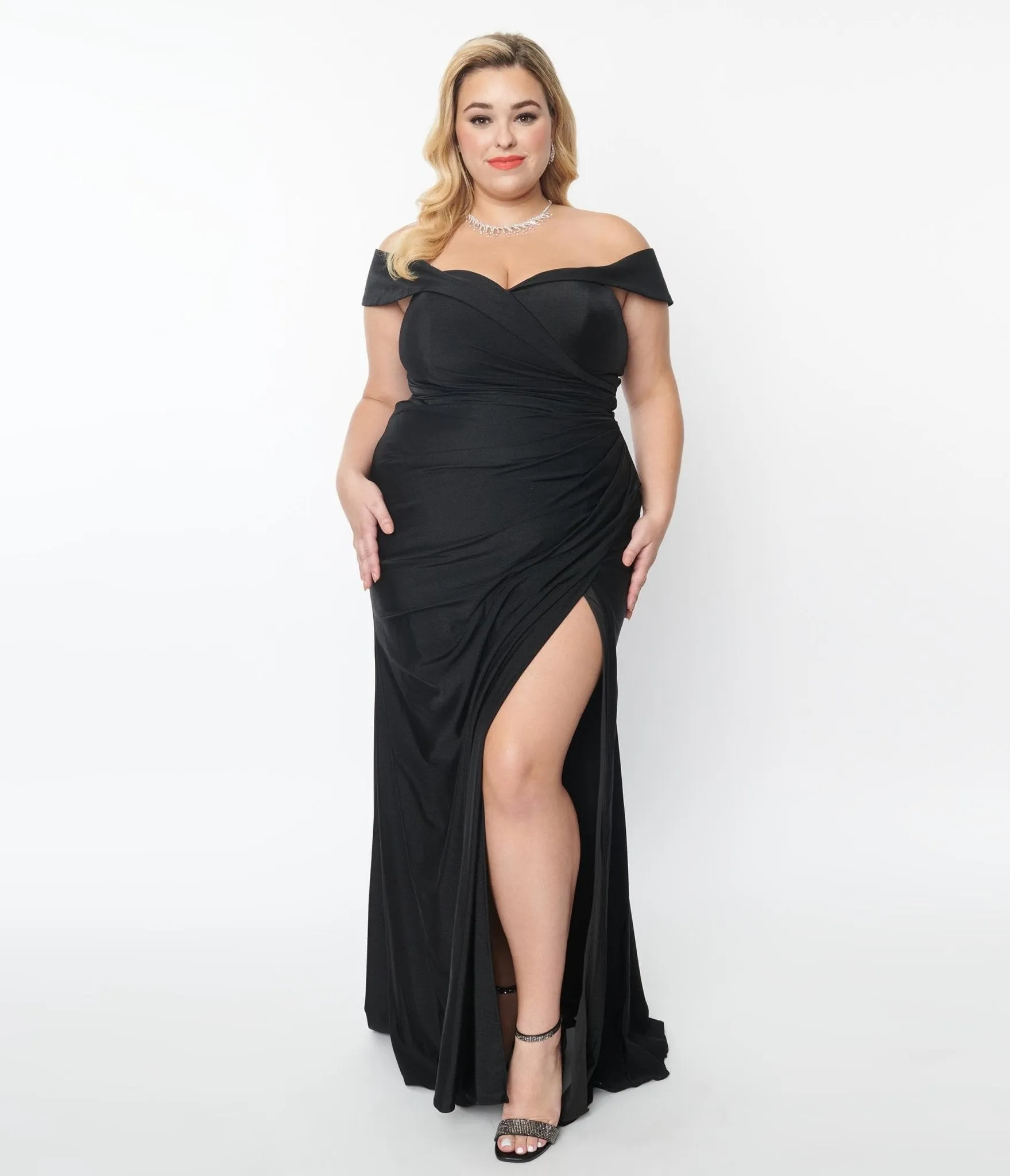 Plus Size Black Off The Shoulder Full Length Dress