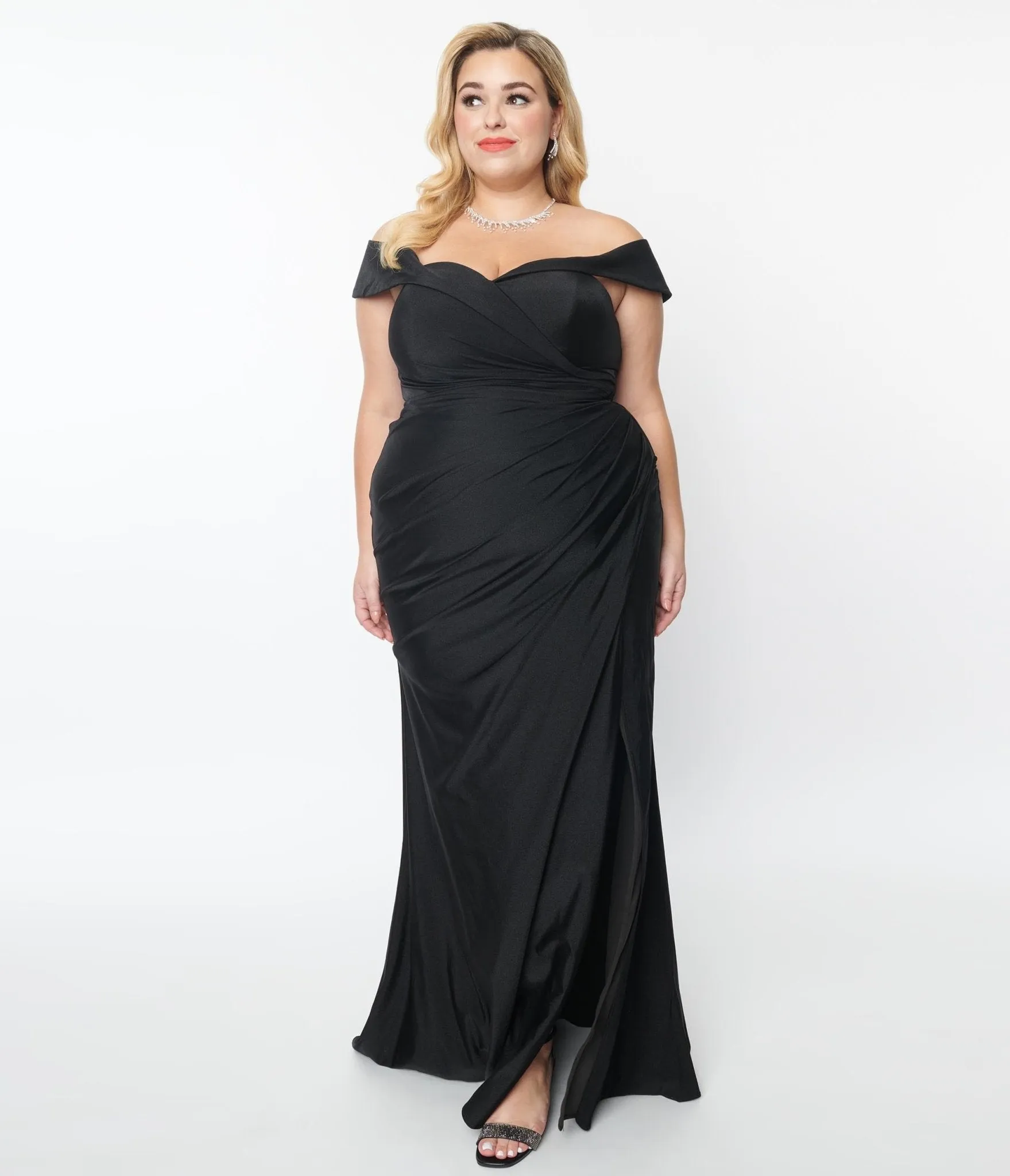 Plus Size Black Off The Shoulder Full Length Dress