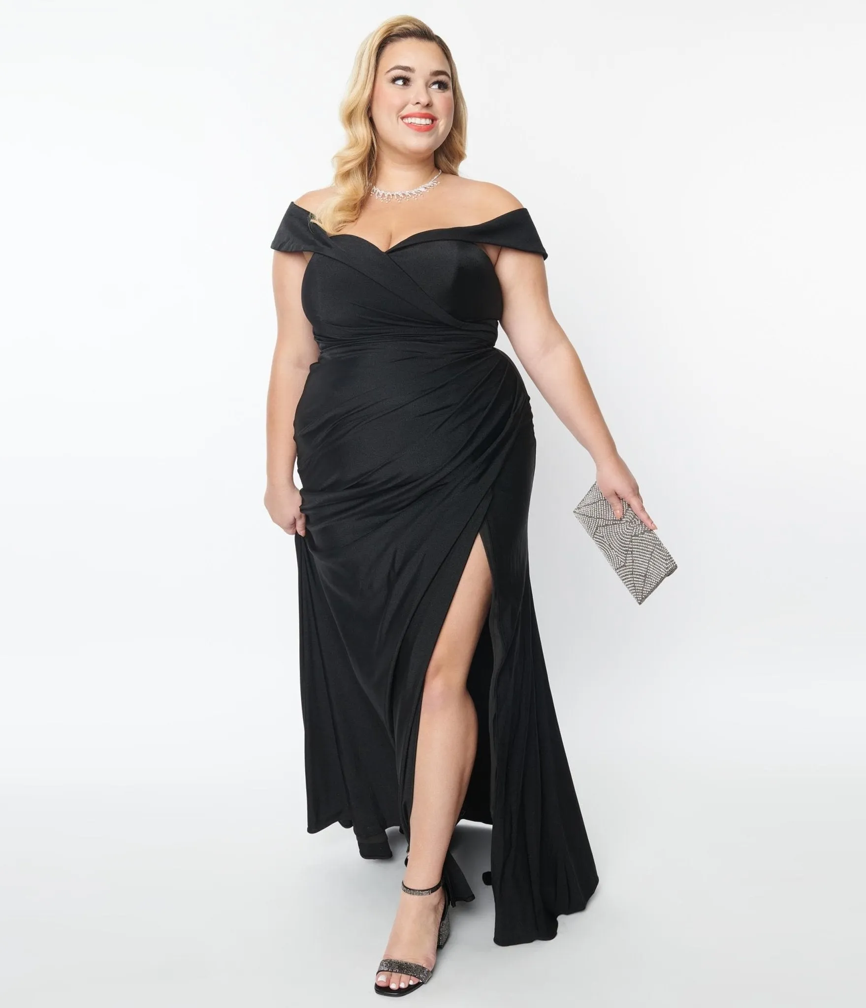 Plus Size Black Off The Shoulder Full Length Dress