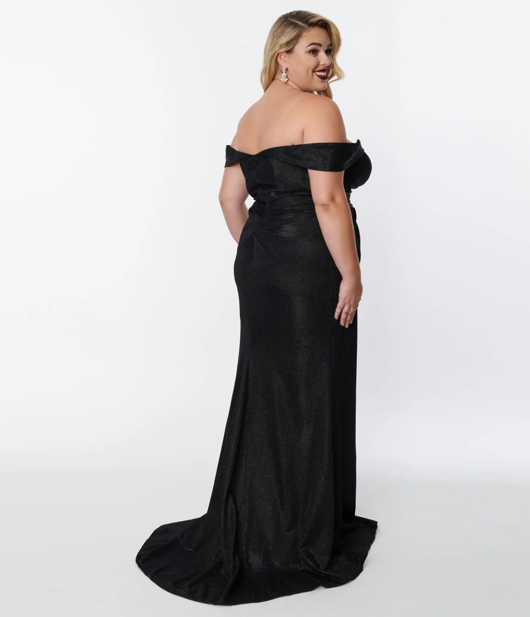 Plus Size Elegant Black Shimmer Off The Shoulder Dress