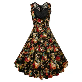 Plus Size Pleated Floral Vintage Swing Dress