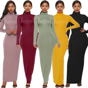 Plus Size S-5XL Long Sleeve Turtleneck Stretchy Long Dress 2019 Summer