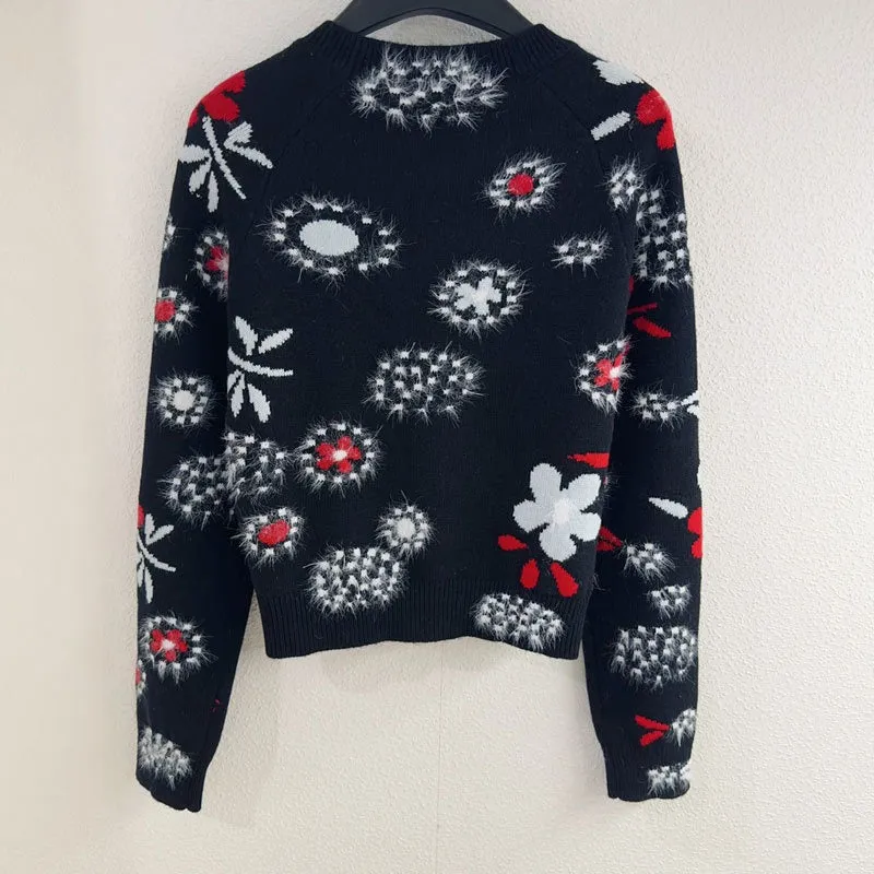 Pre Order:  Retro Floral Long Sleeve Knitted Sweater