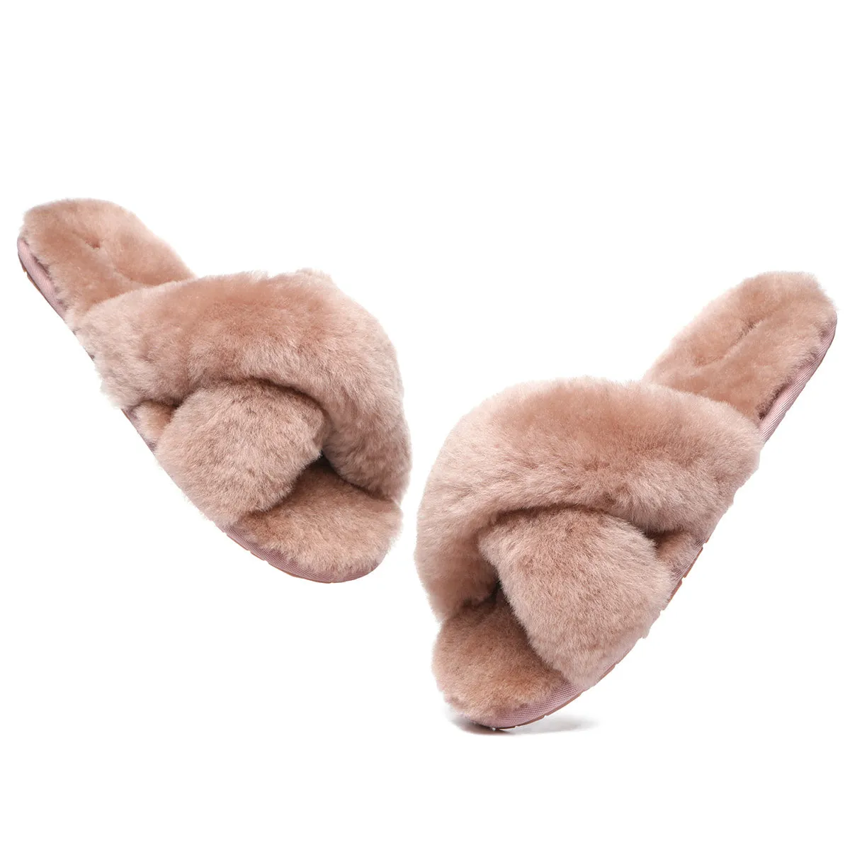 Premium Cross Fluff UGG Slides