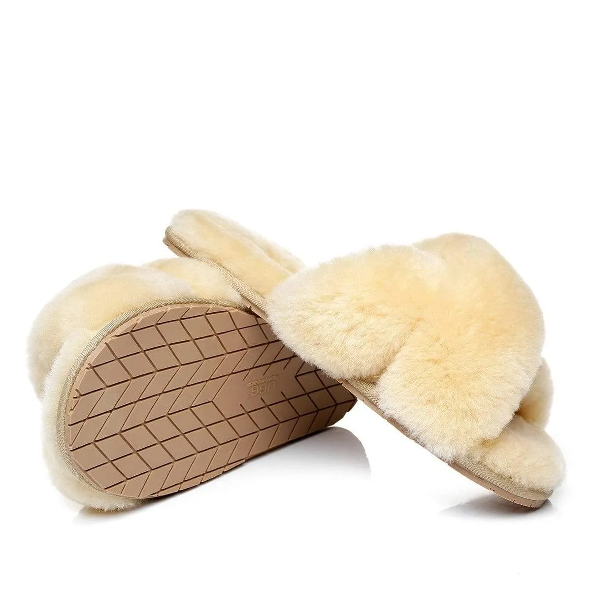 Premium Cross Fluff UGG Slides