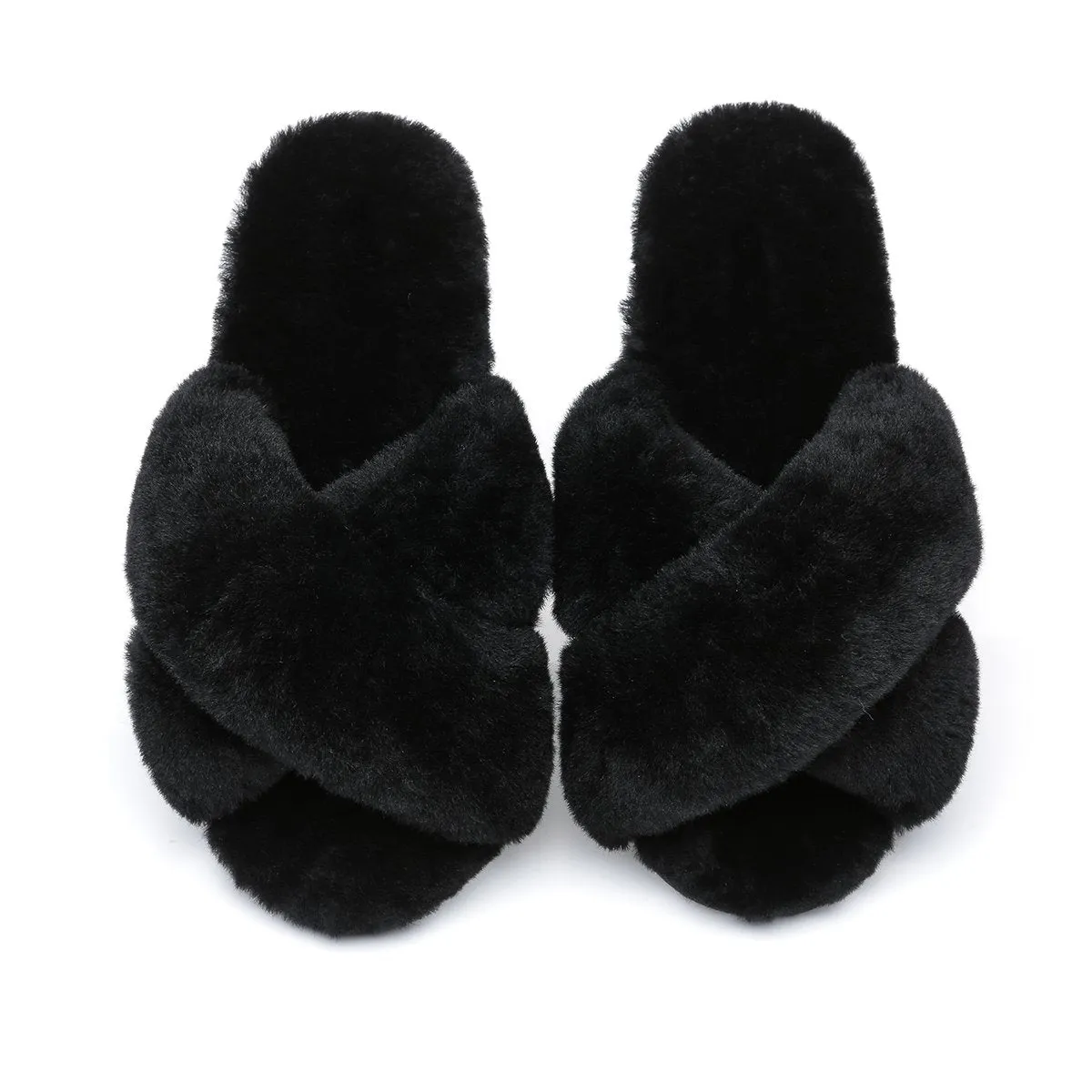 Premium Cross Fluff UGG Slides