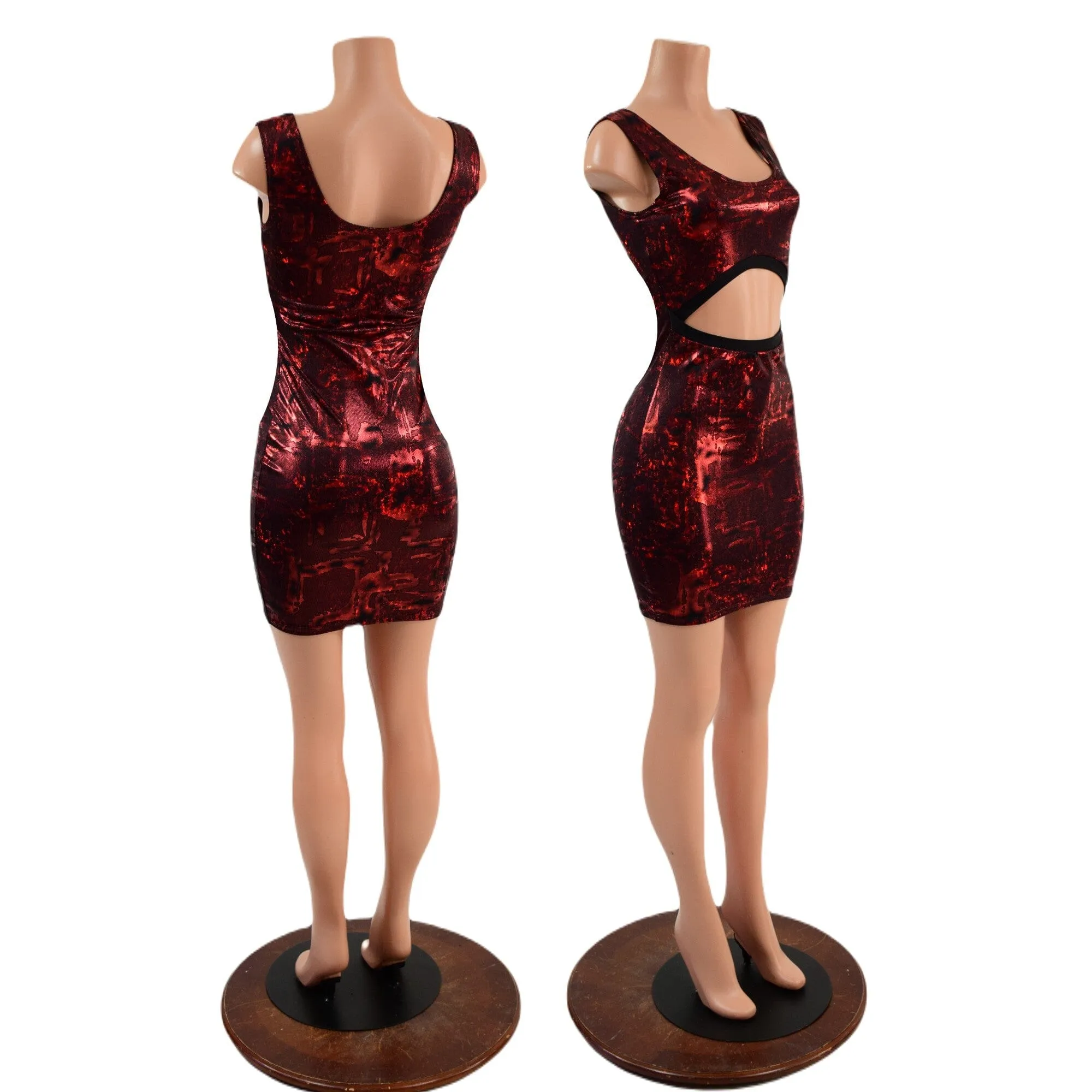 Primeval Red Bodycon Tank Dress with Ribcage Cutout