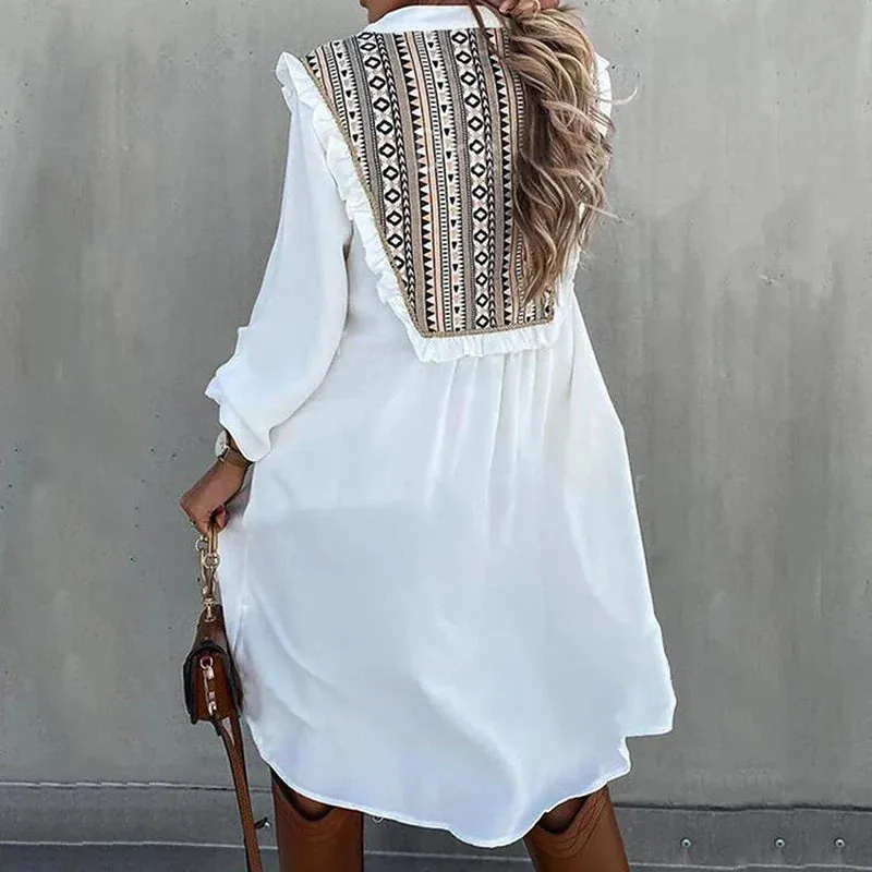 Printed Patchwork Bohemian Long Loose Casual Commuting Pullover Summer Retro Dress