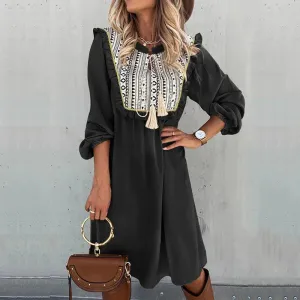 Printed Patchwork Bohemian Long Loose Casual Commuting Pullover Summer Retro Dress