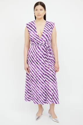 Purple & White Striped Wrap Dress